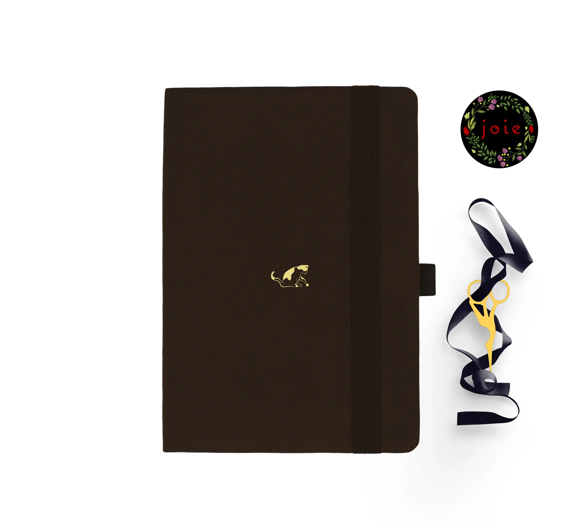 A5 dot grid notebook with a playing cat illustration on the cover