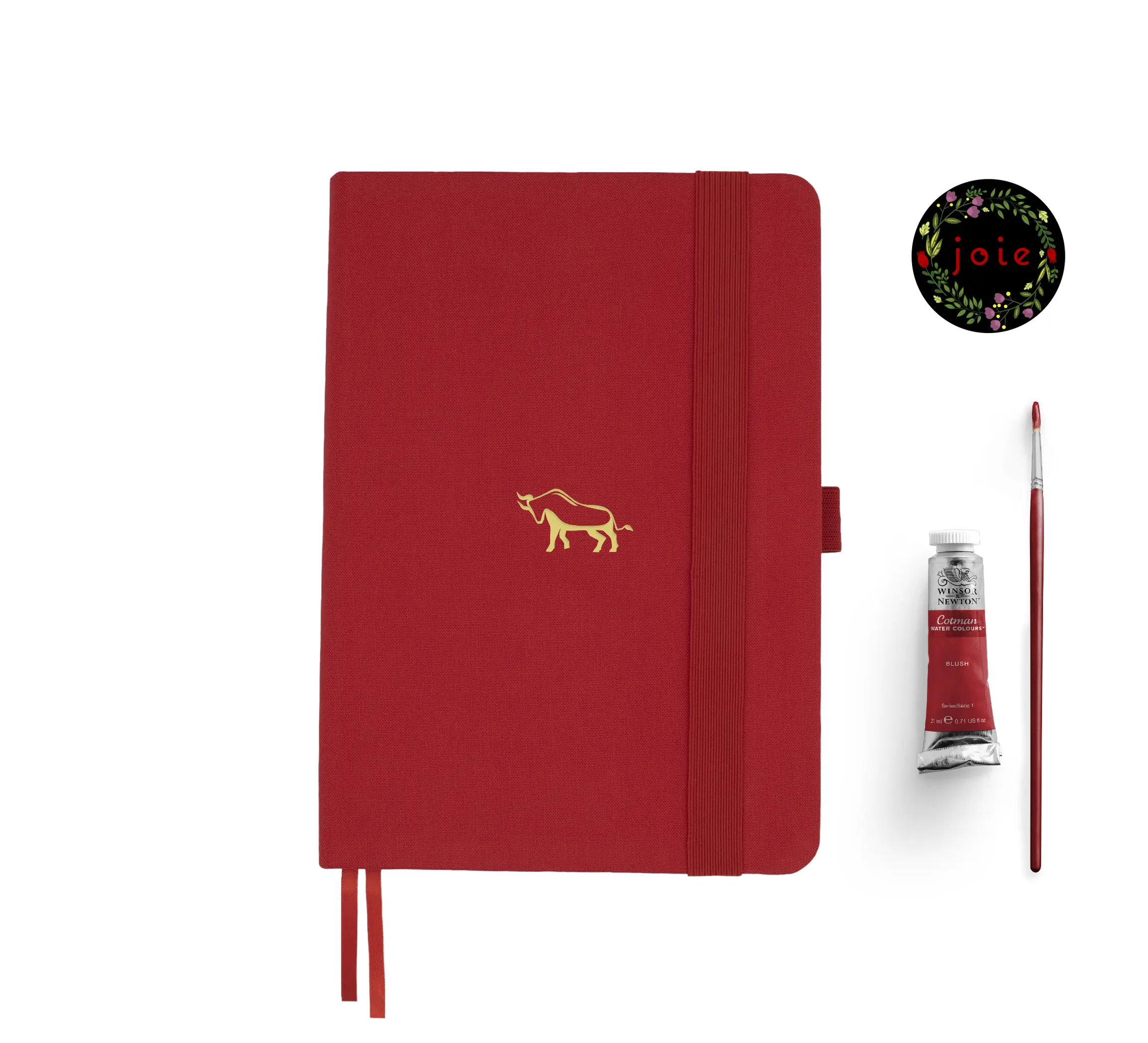 Bull A5 Dot Grid Notebook with bull illustration and accessories