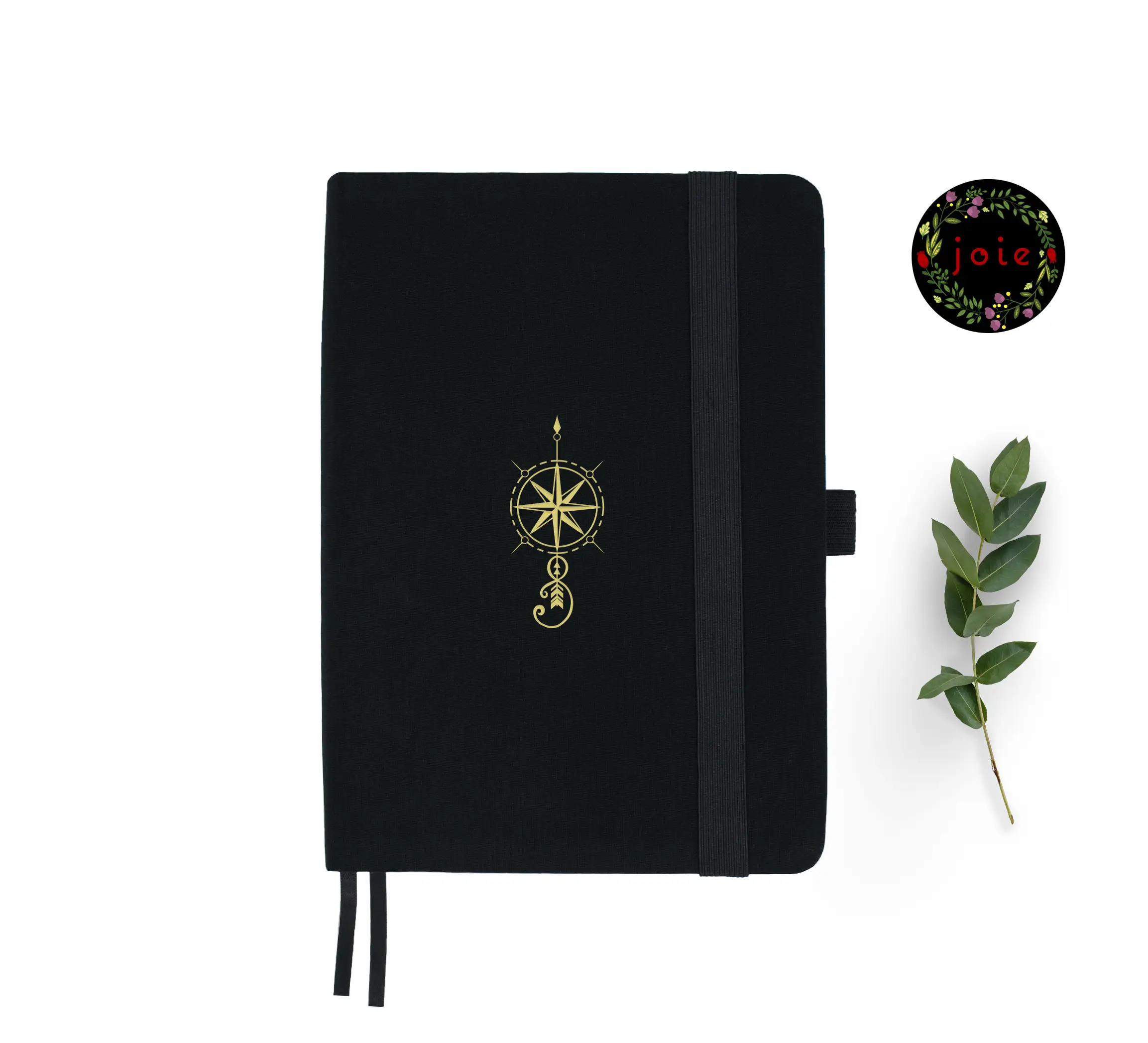 Compass A5 dot grid notebook with black cover and gold illustration