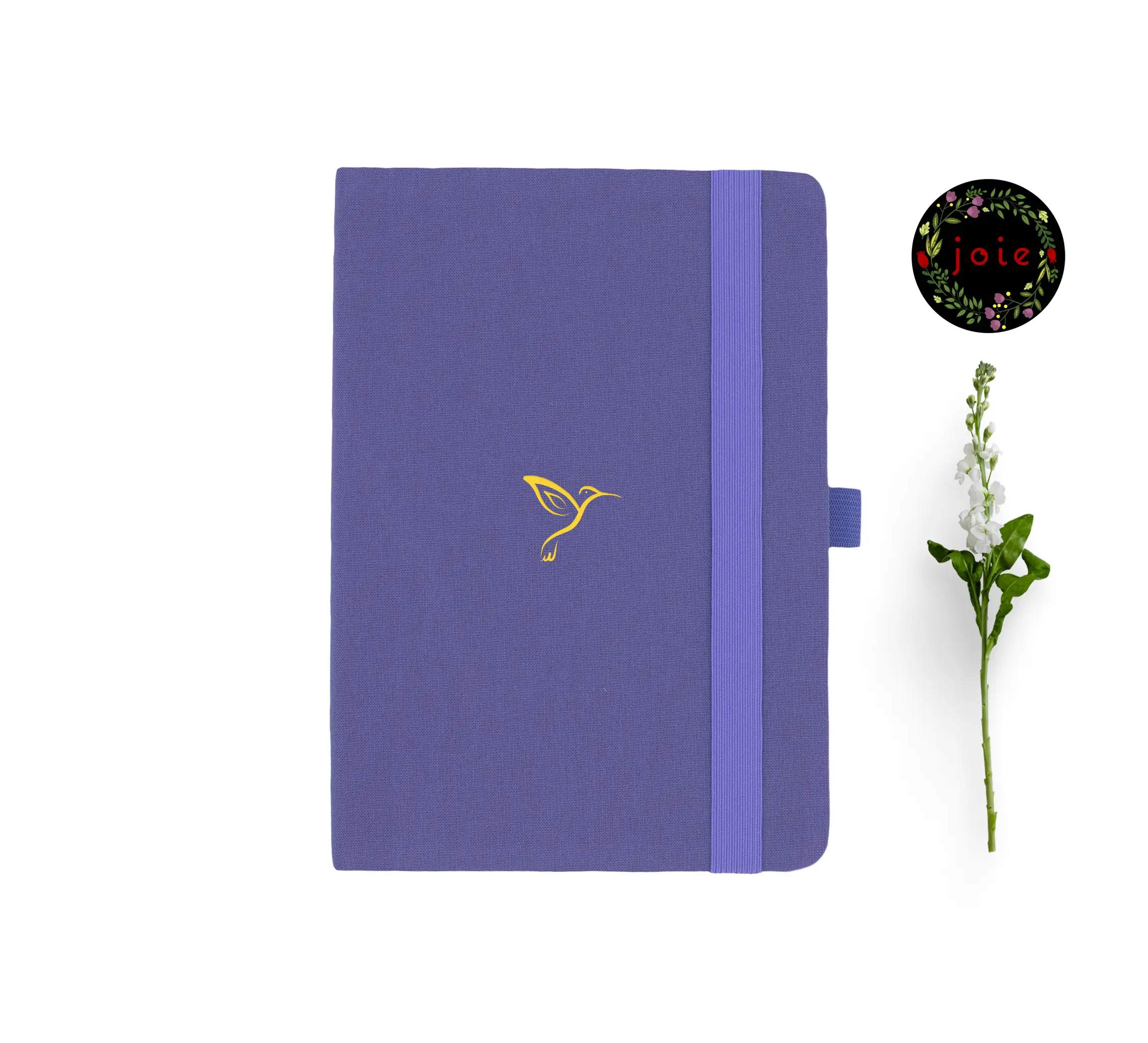 Hummingbird A5 dot grid notebook with flower and logo