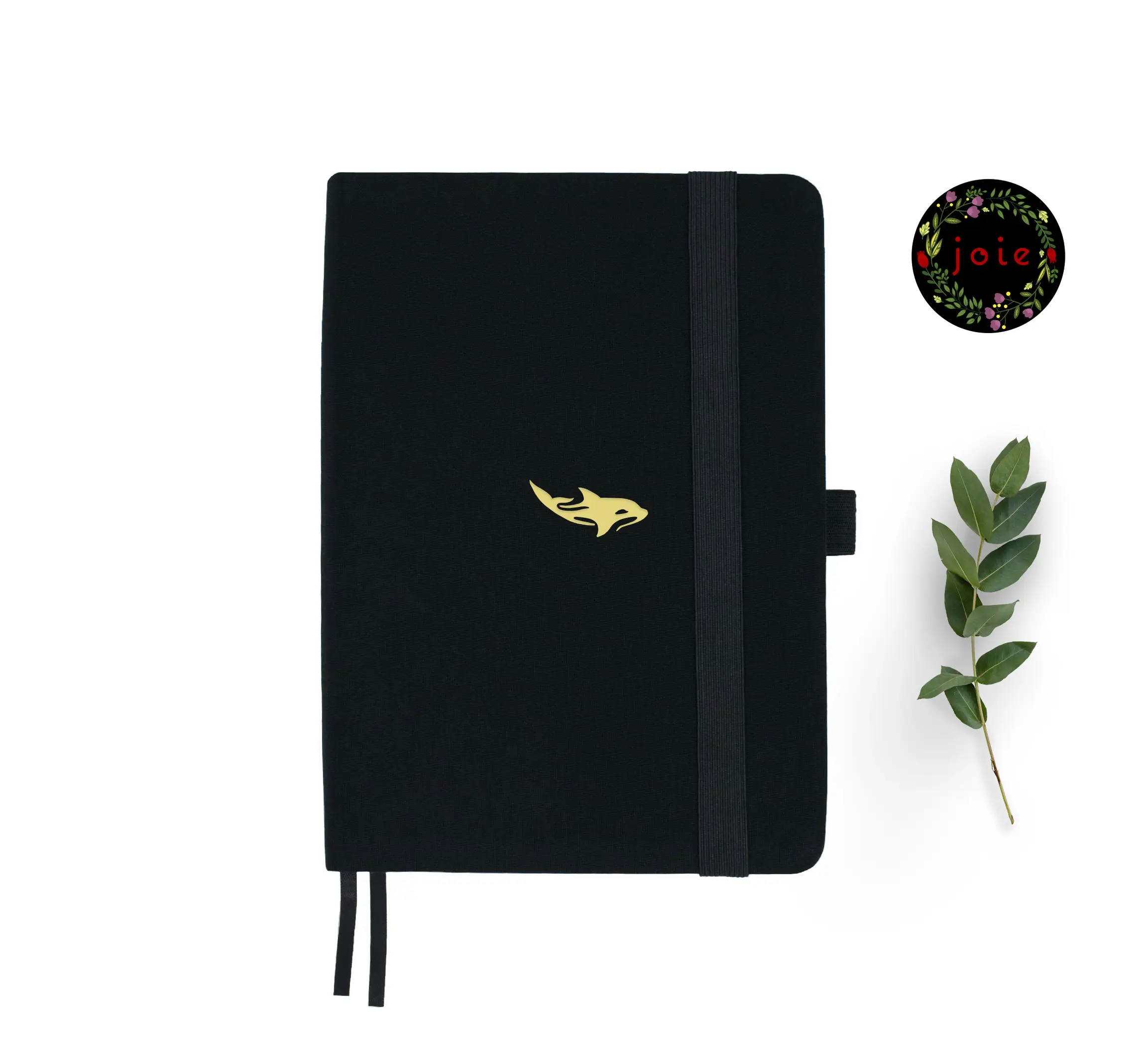 Orca A5 Dot Grid Notebook with black cover and gold illustration