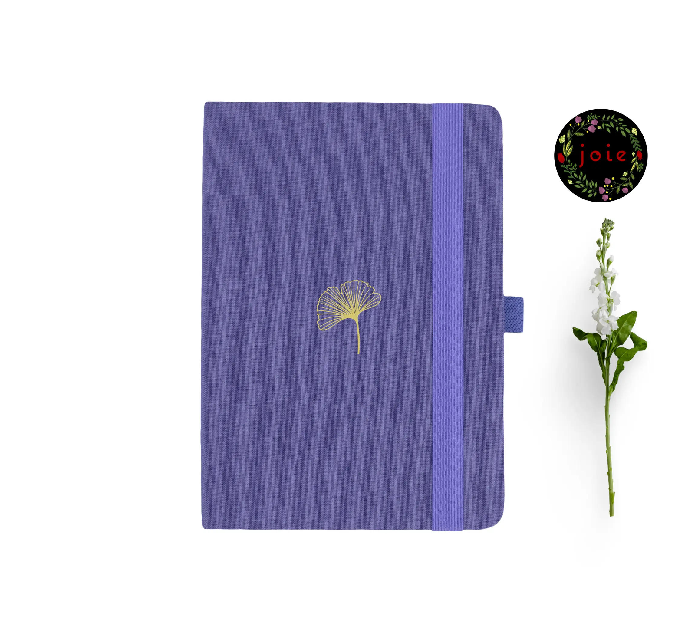 Ginkgo Leaf A5 Dot Grid Notebook with floral design 